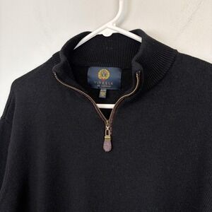 Viyella Sweater Mens XL Black Merino Wool Quarter Zip Mock Neck Knit Pullover